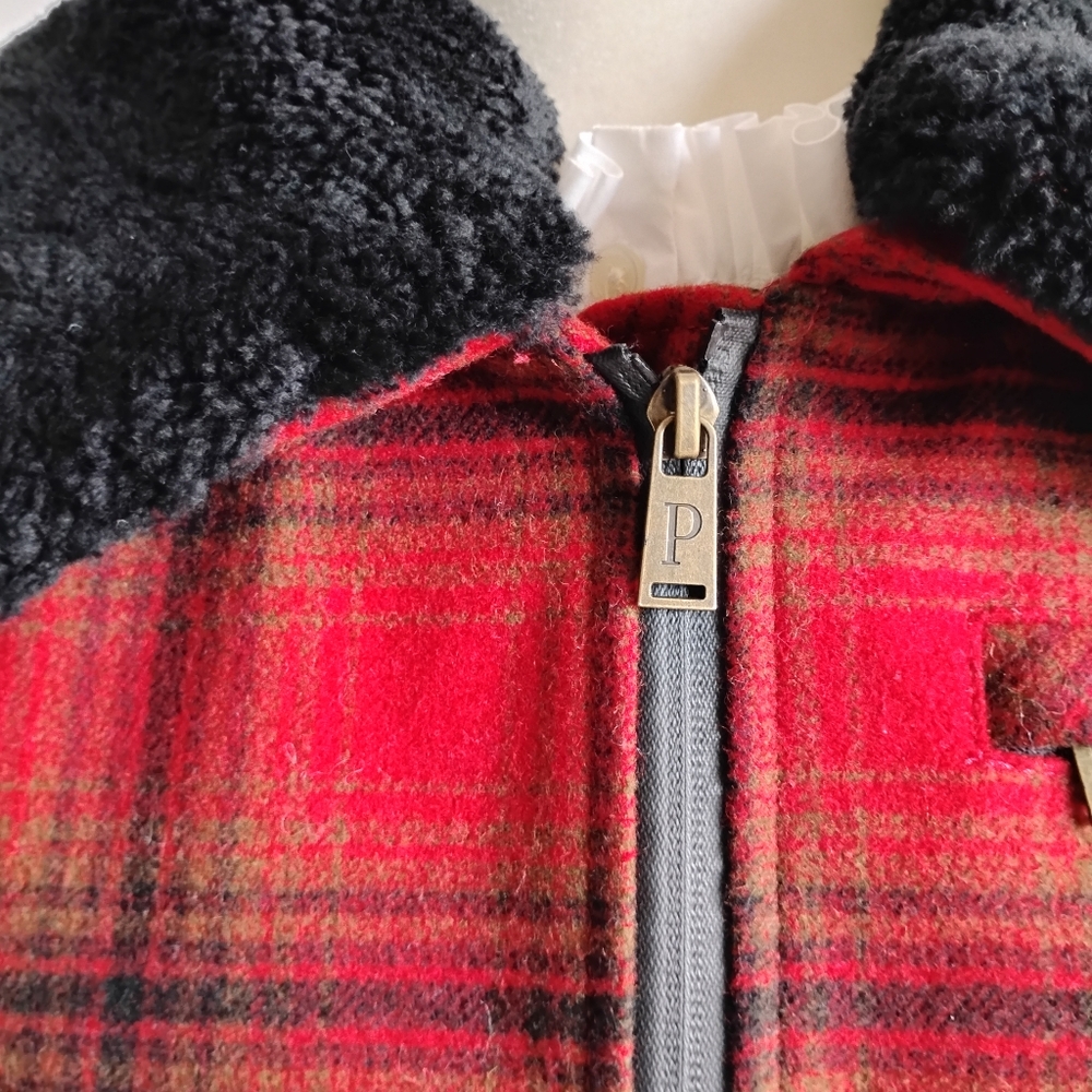 Pendleton Wool Blend Shearling Collar Red Black P… - image 8